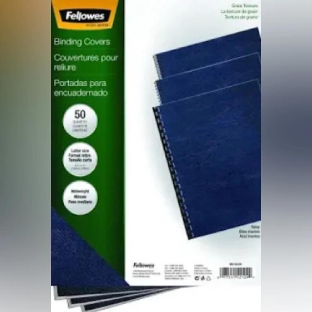 Fellowes Letter Size Binding Report Covers Expressions Grain, 50-Pack, Navy, NWT